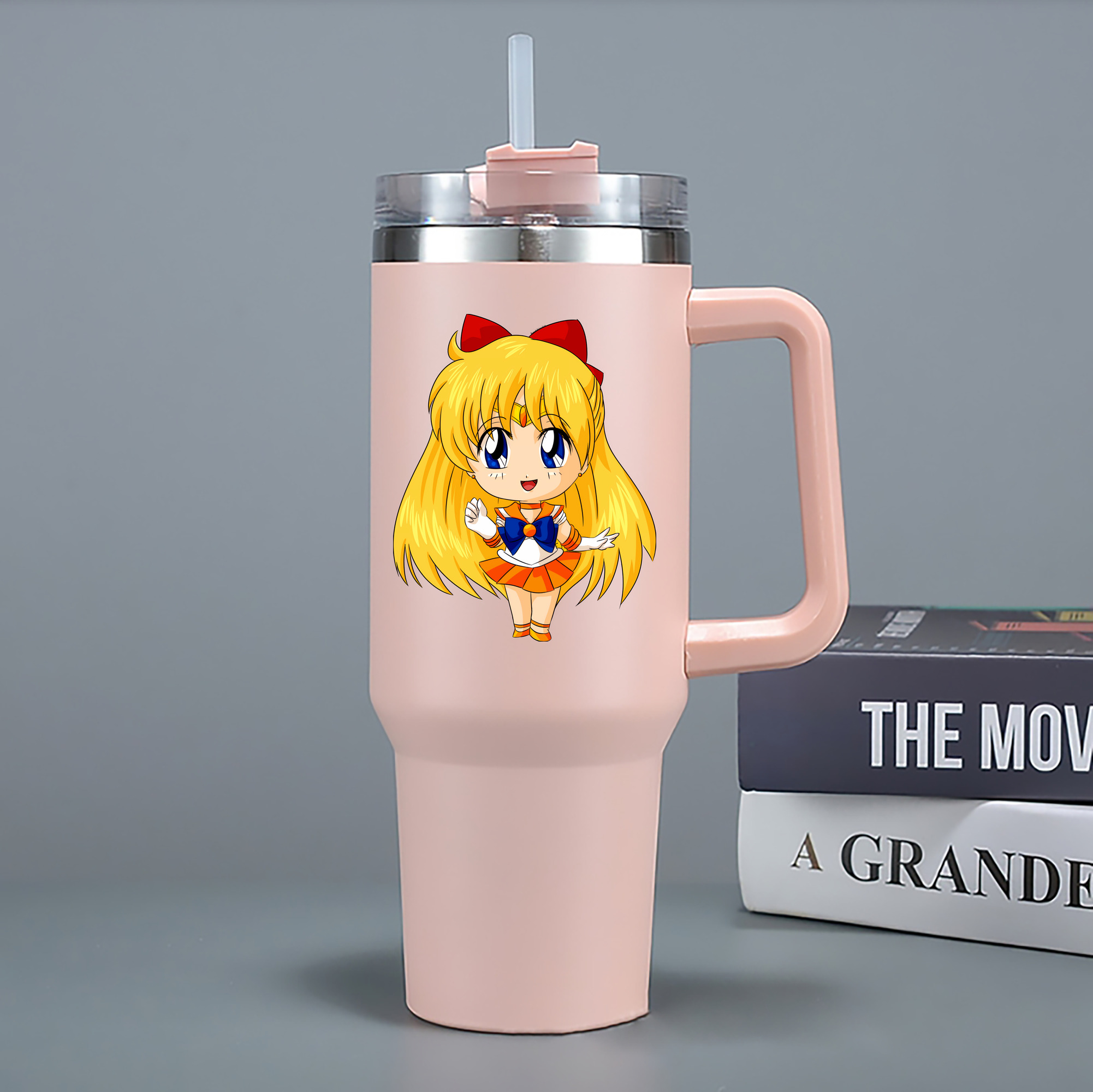 （画像用） 美少女戦士セーラームーン 愛野 美奈子 あいの みなこ Sailor Moon Aino Minako 1200mL車用タンブラー - クリスタルステッカー（プラスチックストロー付き）